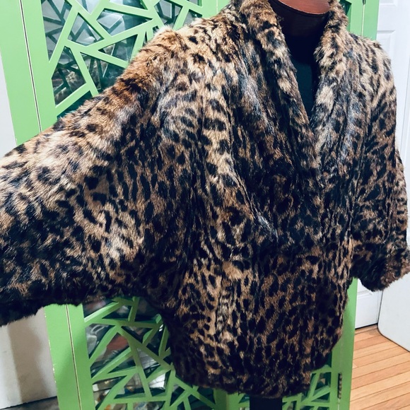Polo Norte Vintage 1980s/70s Batwing Rabbit Fur Leopard Print Oversized Jacket - Picture 3 of 8